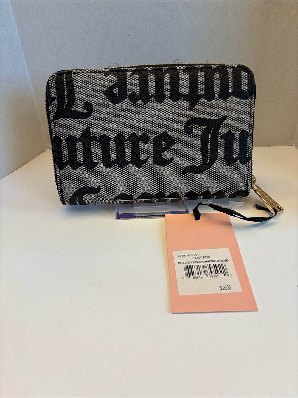 Juicy Couture Black & Gray Signature Zip-Around Wallet with Gold J Emblem - Picture 2 of 4